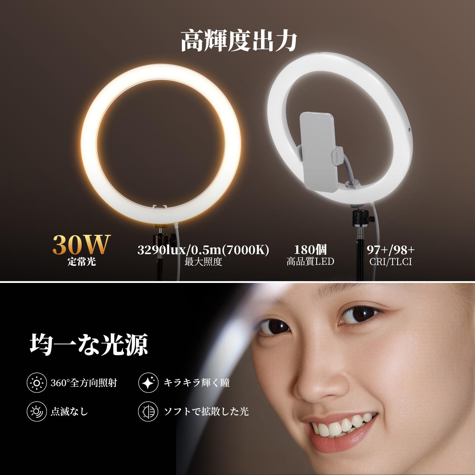 Amazon.co.jp: NEEWER 12インチ LEDリングライト スマホ用 30W 高出力
