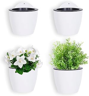 MyGift 7.5 Inch Wall Planters for Indoor Plants, White Plastic Hanging S...
