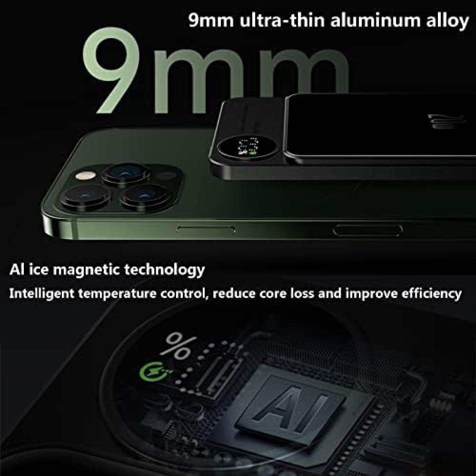 Powerbank 10000 mAh Power Bank Charge Rapide Portable sans Fil Charge Rapide 100% écran LED Chargeur Portable Batterie Compatible avec divers smartphones et Autres appareils USB, Vert Fonc