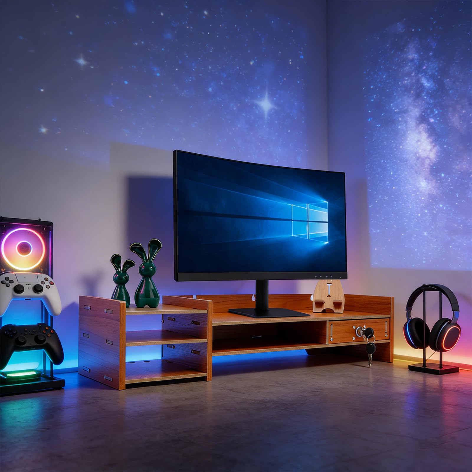 Rehausseur de moniteur avec tiroir - 5 compartiments - Bureau