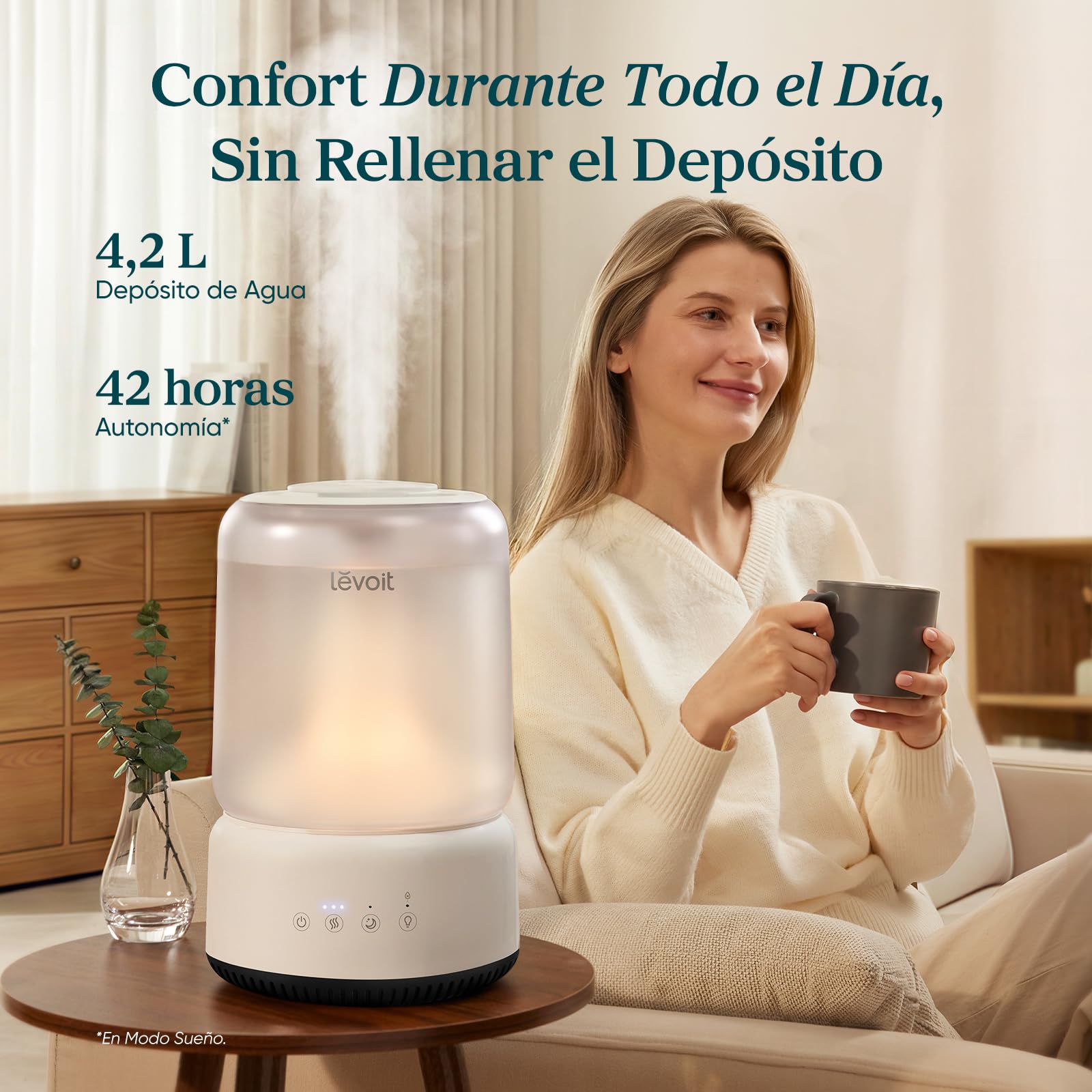 Levoit Humidificador 4,2L hasta 42H, Blanco, NeoClassic 450 | Humidificador Bebés Llenado Superior, 21 dB, Luz Nocturna y Aromaterapia, Depósito Desmontable