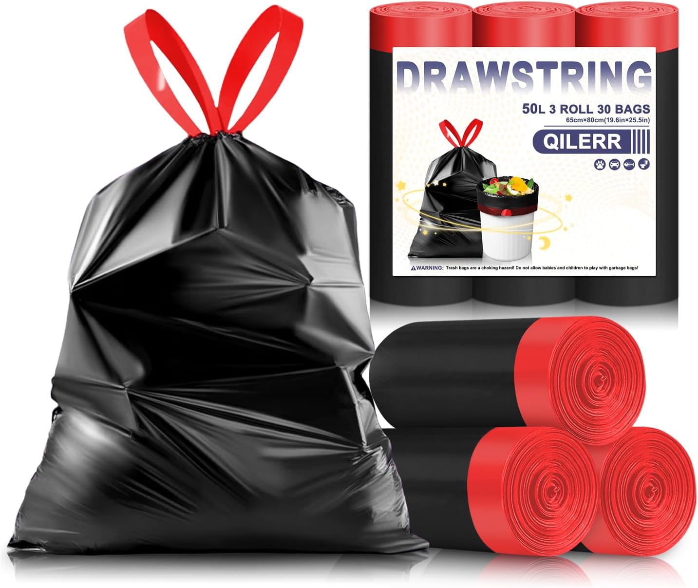 50L Black Bin Bags with Tie...