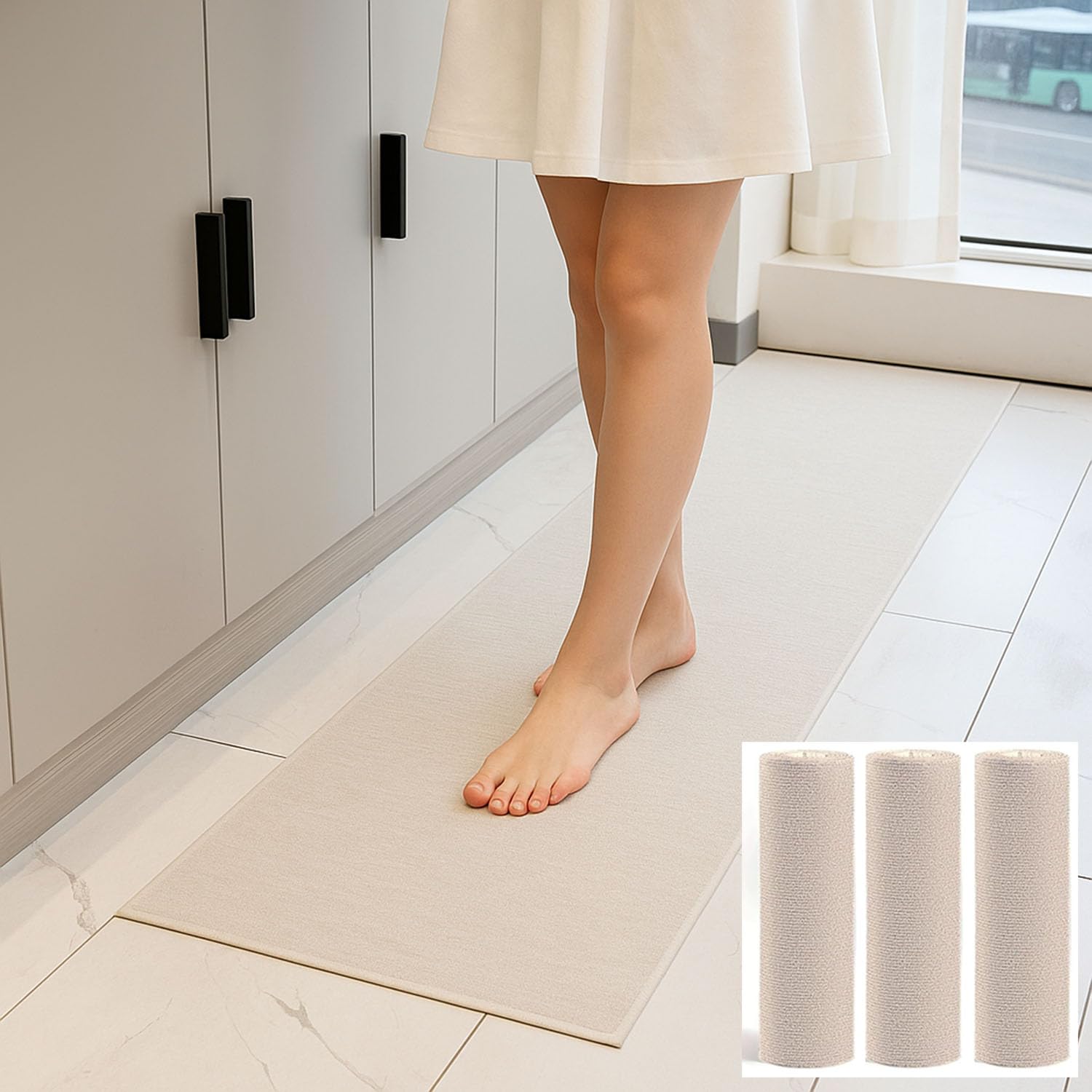 (beige, 40×200 cm, 3er-Pack) Küchenfußmatte,