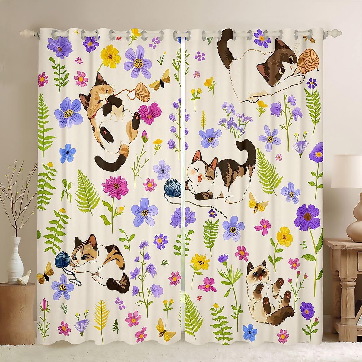Feelyou Cute Pet Cat Blackout Curtains 2 Panels 38x45 Inch