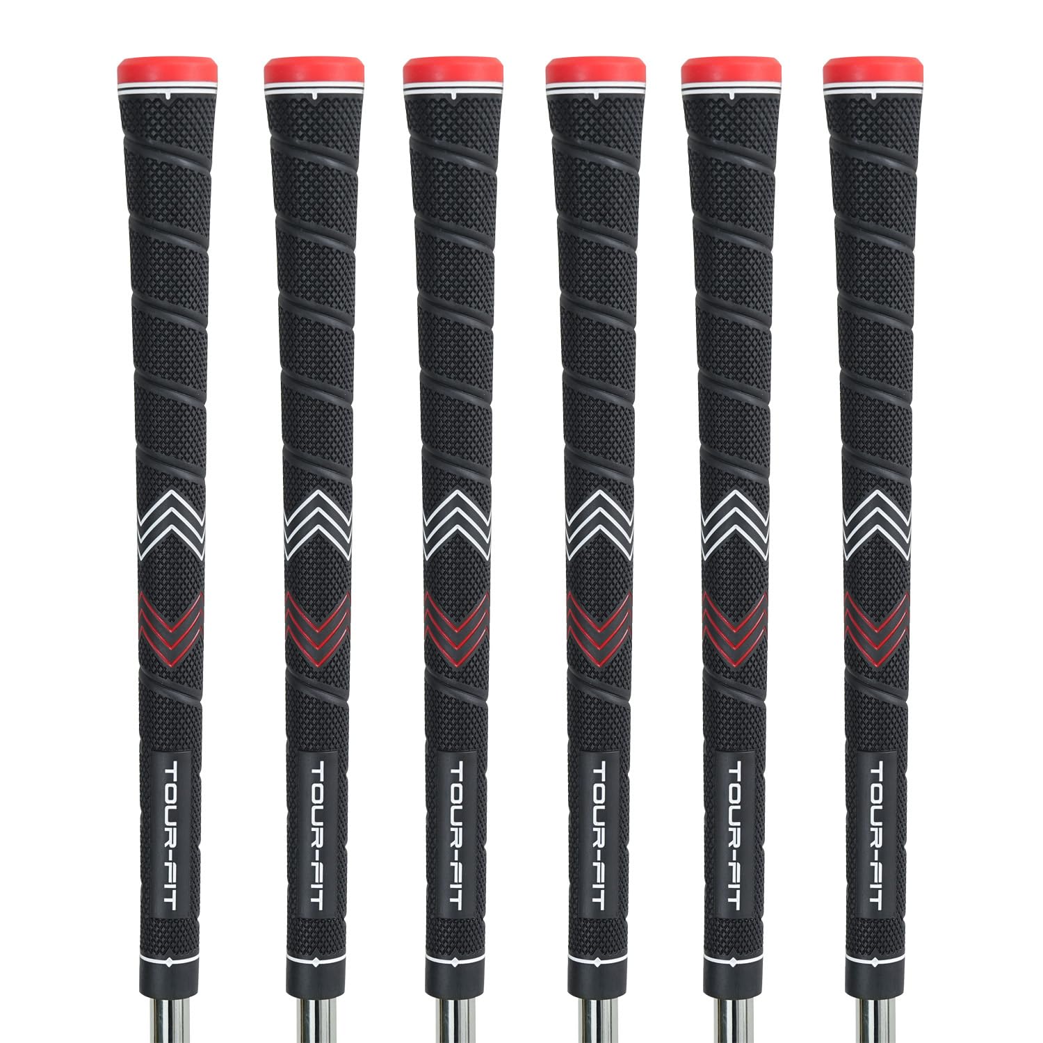 Golf Grips Tour Fit Dual Polymer Wrap 2.0 Golf Grip Free Golf Tape Super Tacky Set of 1/3/6/9/13 (Standard, Black/Red set of 6)