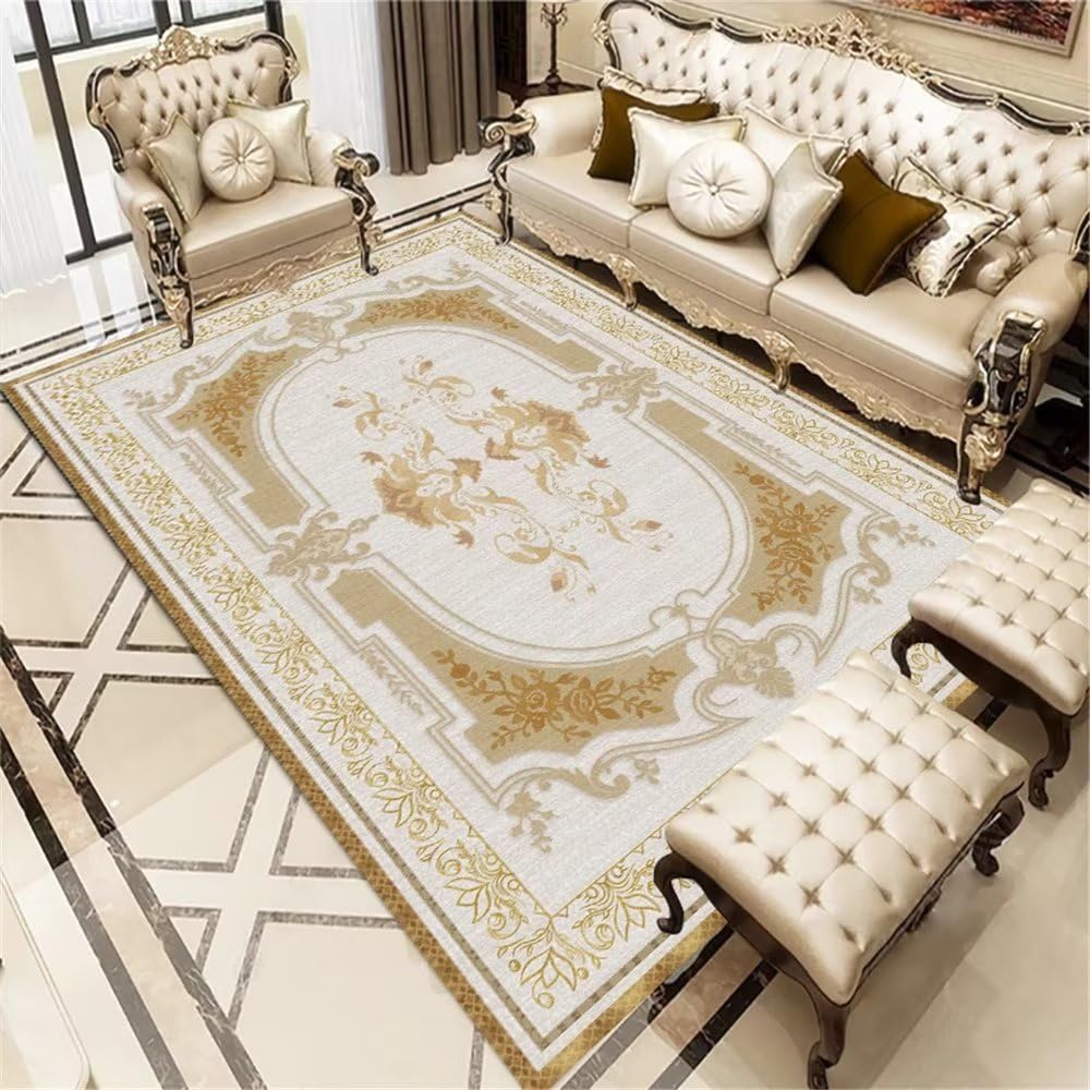 Grand tapis salon doux motif floral botanique pour chambre