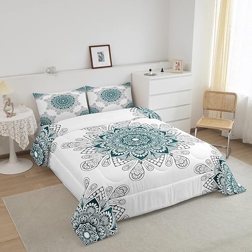 Miniatura 2 de Erosebridal Chic - Juego de edredón de flores tamaño Queen, juego de ropa de cama estética con mandala, juego de edredón gris turquesa, juego de