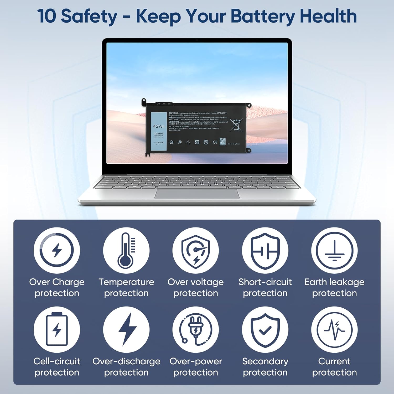 42WH WDX0R Replacement Laptop Battery for Dell Inspiron 13 15 5000 7000 Series 5567 5570 7378 7573 7579 5565 5379 5378 Latitude 3390 3190 Vostro 5468 5568 P69G P58F 3CRH3 11.4V