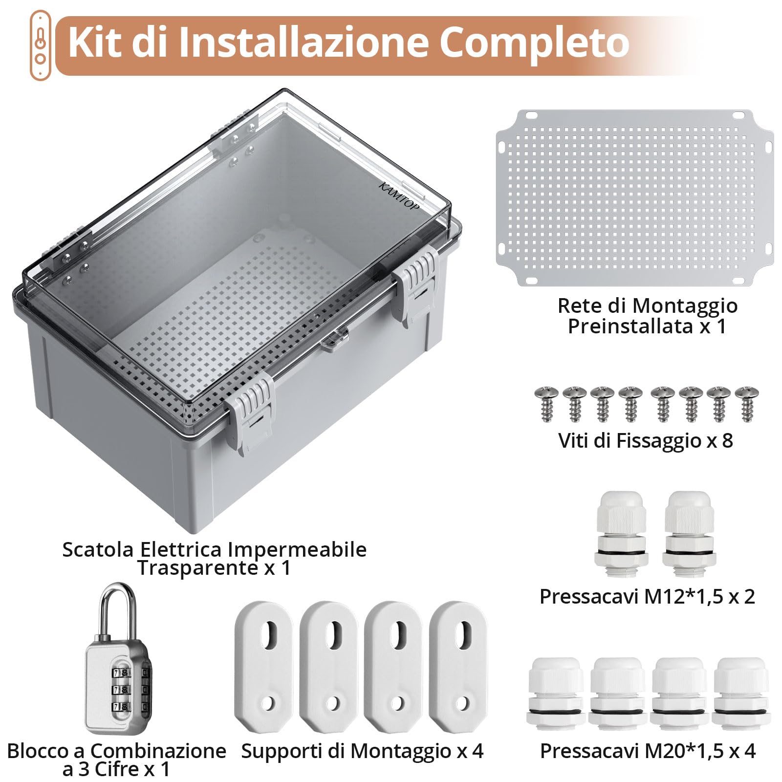 Kamtop Scatola Elettrica Impermeabile IP67 (Trasparente) 300x200x160mm - Protezione per Mobili Elettrici, Progetti Fai-da-te, Applicazioni Esterne