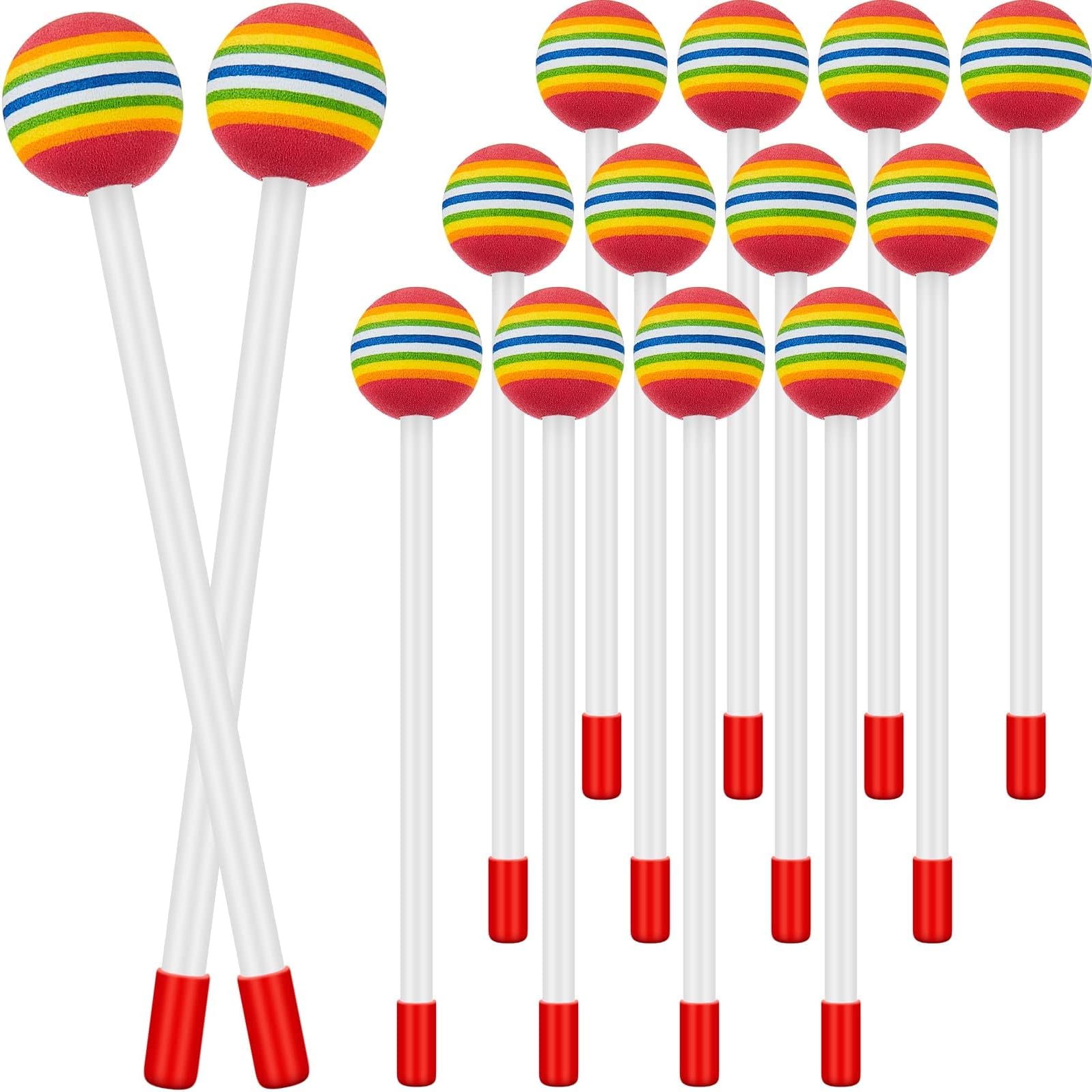 12 Pcs Lollipop Drum Mallet, Child-friendly Plastic Drumsticks Percussion Sticks Child Mallet Toy Rainbow Percussion Sticks Foam Hammer Toy Timpani Mallets for Kids Musical Instrument Accessories