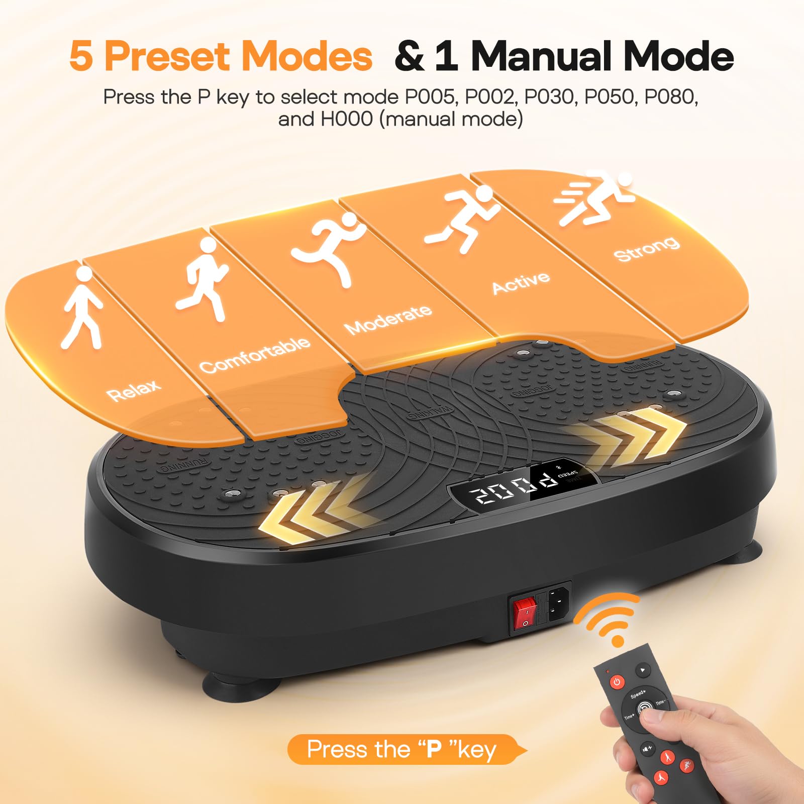 Vibration Plate, Plateforme de Fitness Vibrante pour Le Drainage Lymphatique, 120 Niveaux d’Intensité Plaque Vibrante Maison Antidérapante avec Haut Parleur Bluetooth & Télécommande