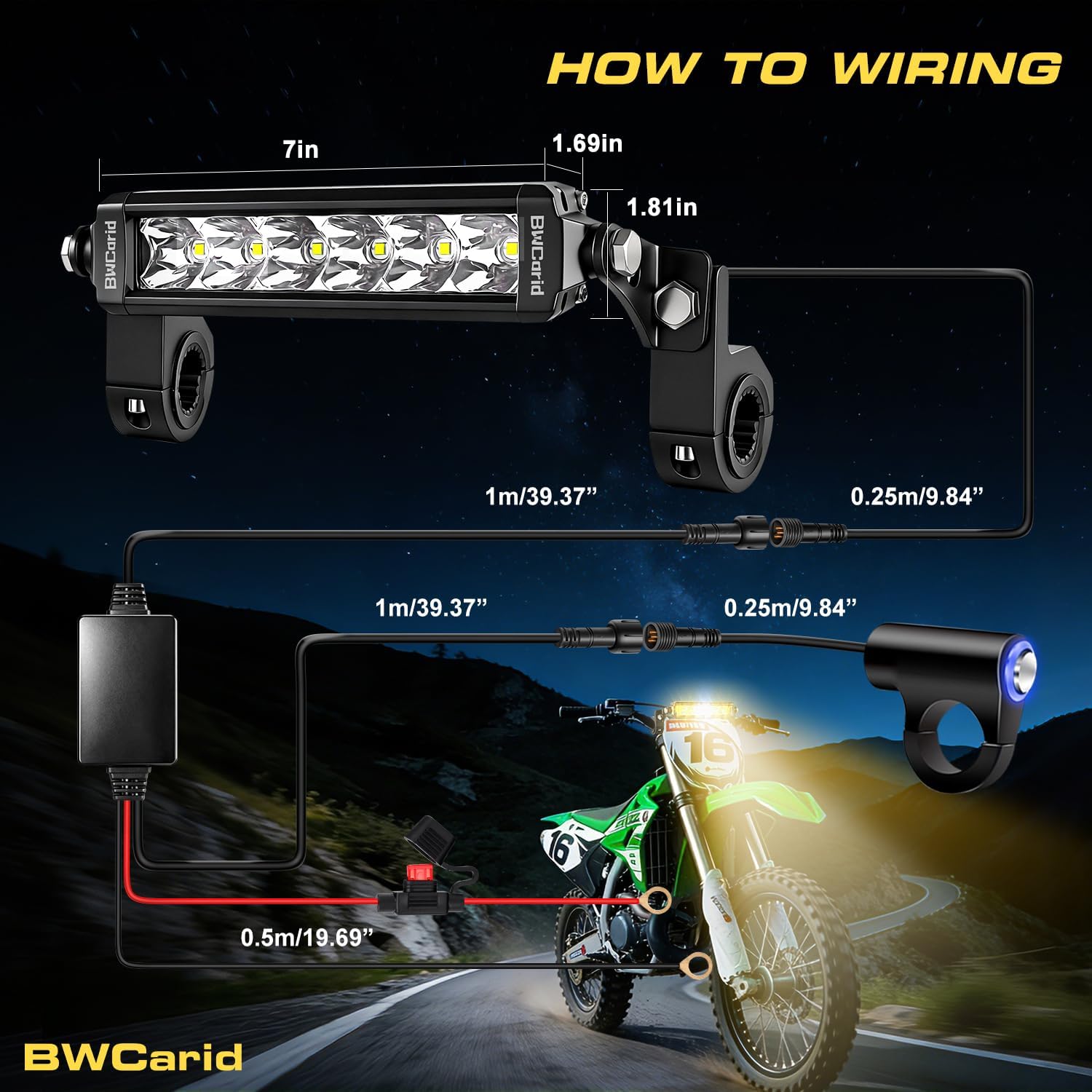 Dirt Bike Light Bar Kit 30W 3000LM Plug - Play Motorcycle Light Bar Amber White Strobe 6 Mode Waterproof Fit 7/8" Handlebar for CRF110 KLX140 KLX110 TTR110 TTR110E KLX PW XR RM KX Motocross