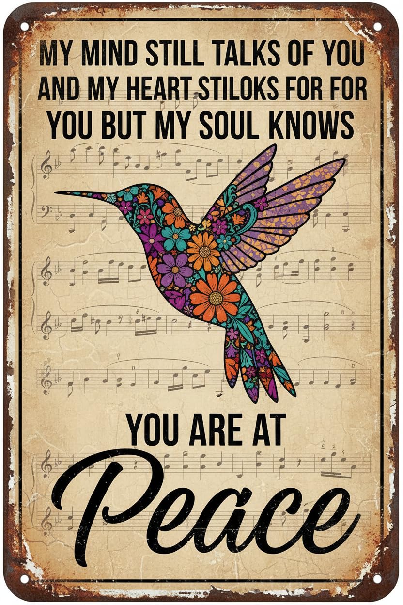 Hummingbird You Are At Peace Tin Sign, 8x12 Inch Decor