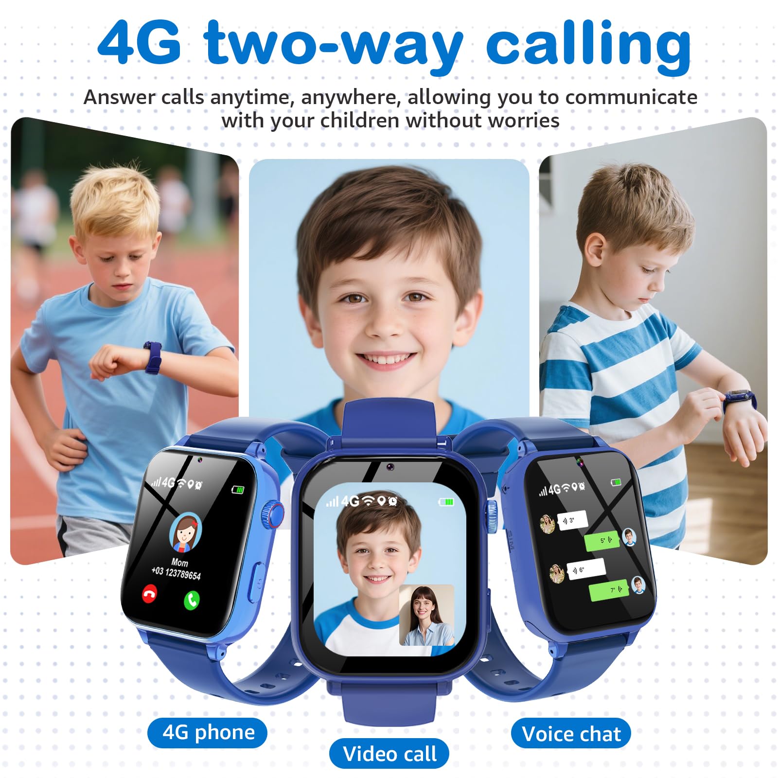 Ucani 4G Orologio Smartwatch Bambini, Orologio Intelligente con GPS, SOS, Telefono/Chat/Videochiamata, Modalità Scuola, Contapassi, Sveglia, Gioco Smart Watch Ragazza Ragazzo 4-12 Anni Regalo, Blu