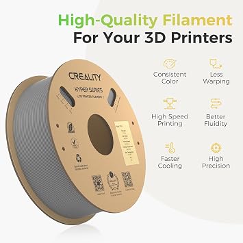 Creality Hyper PLA Filament 1.75 mm, Official Filament 1.75 mm PLA, 3D Printer Filament for High Speed Printing, Long Life and Durable, Size Accuracy +/-0.03 mm, 1 kg/Mainland (Grey)
