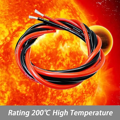 Vista 76 de Alambre de silicona de calibre 14 – Bobina negra de 100 pies, alambre de cobre estañado trenzado de 14 AWG, 392.0 °F 600 V – Automotriz, batería