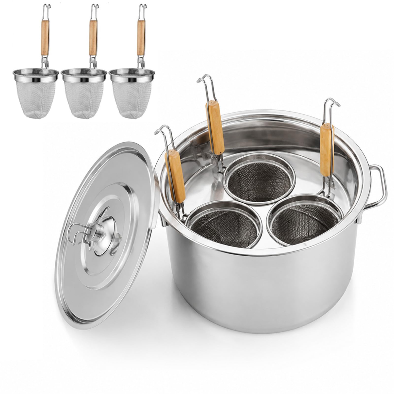 RSBFER Set di cuocipasta in Acciaio Inox con cestelli scolapasta, pentola Multifunzione con Coperchio e 3/4/5 Scomparti per cuocere Pasta, Noodles, Gnocchi e Verdure,3 Hole
