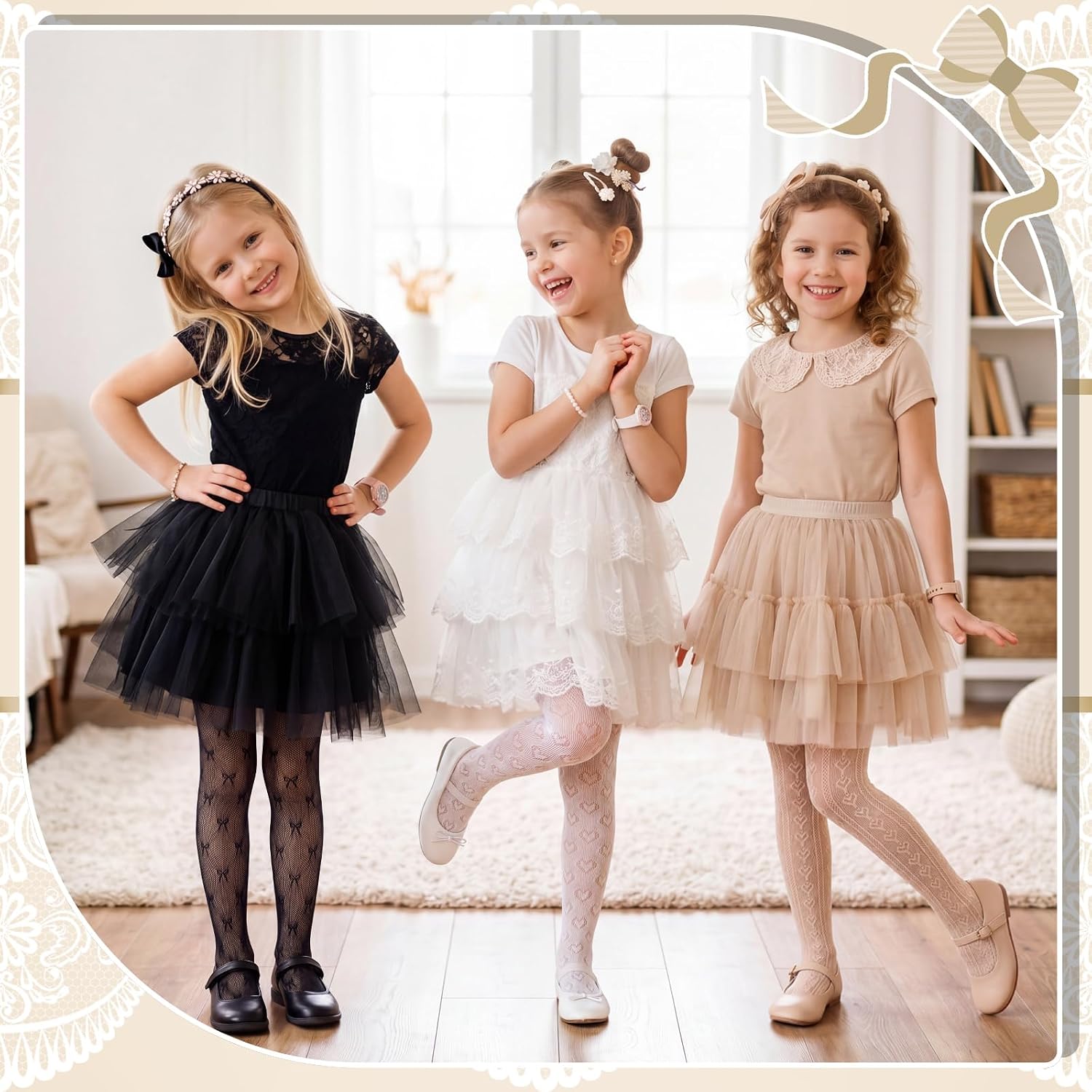 Fourluoo 4 Pairs Spring Girls Lace Tights Fishnet Stockings Toddler Stockings Heart Pattern Dance Pantyhose Summer