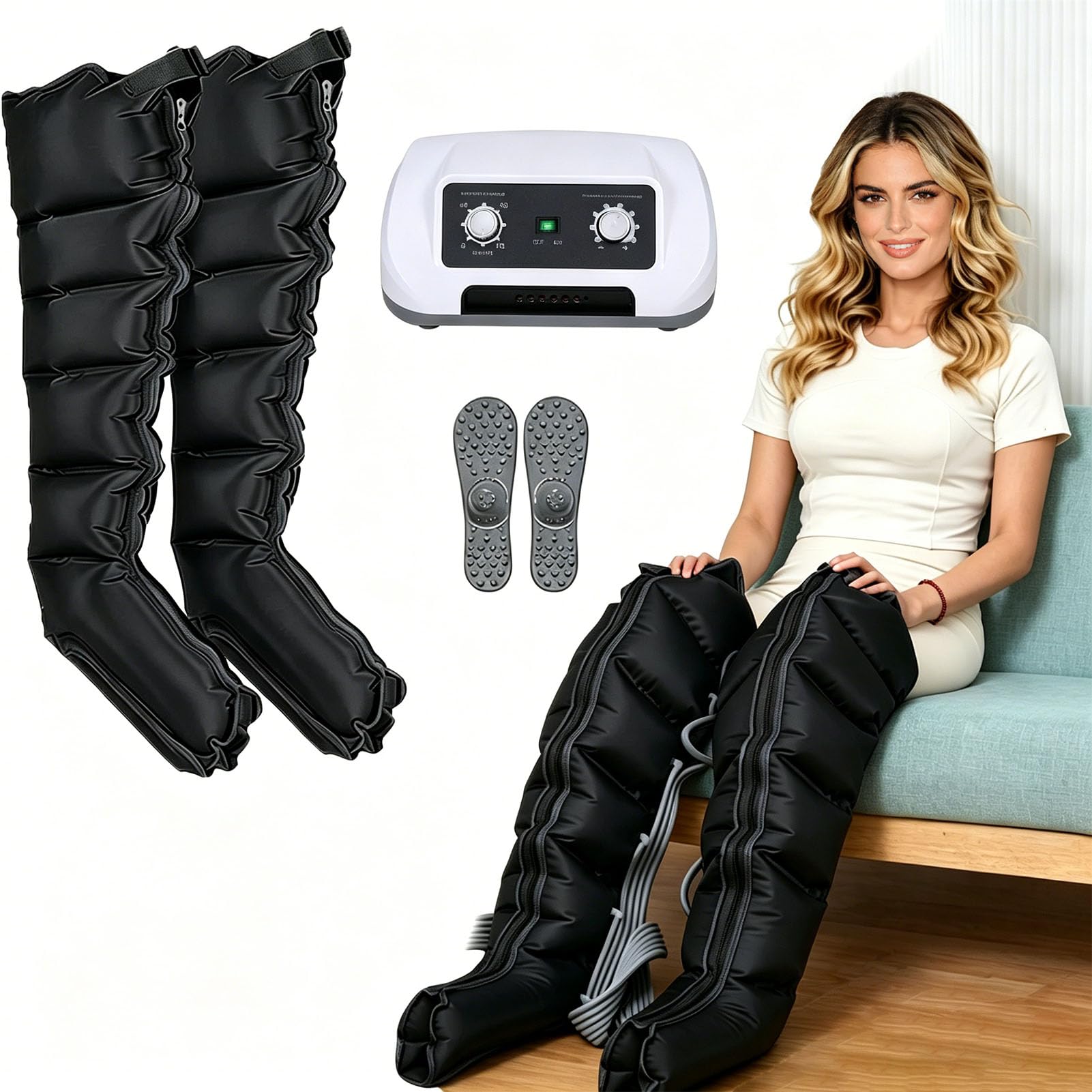 SULQING Leg Compression Machine for Circulation and Pain Relief, Air Compression Boots with Pressotherapy and Lymphatic Drainage, Customisable 0-240 mmHg Pressure and 0-30 Minute Timer