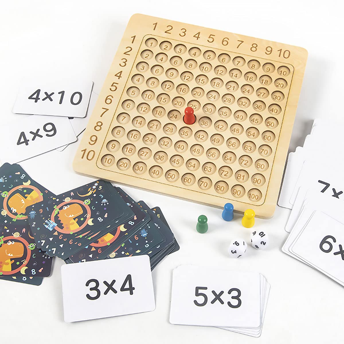 Relax love Wooden Multiplication Board Montessori Maths Games Board Game Disposable Table Educational Toy for Mathematical Manipulations Children's Counting Toy 1-100 Counting Tray for 3+ Children (A)