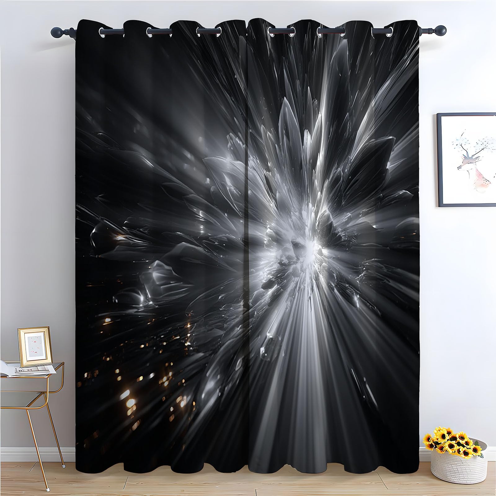 WQBQKKX Plant Curtains Window Geometric Black out Curtains for Living Room Thermal Insulated Eyelet Greenery Window Treatments Drapes-52 W x 84" L (Pack of 2)