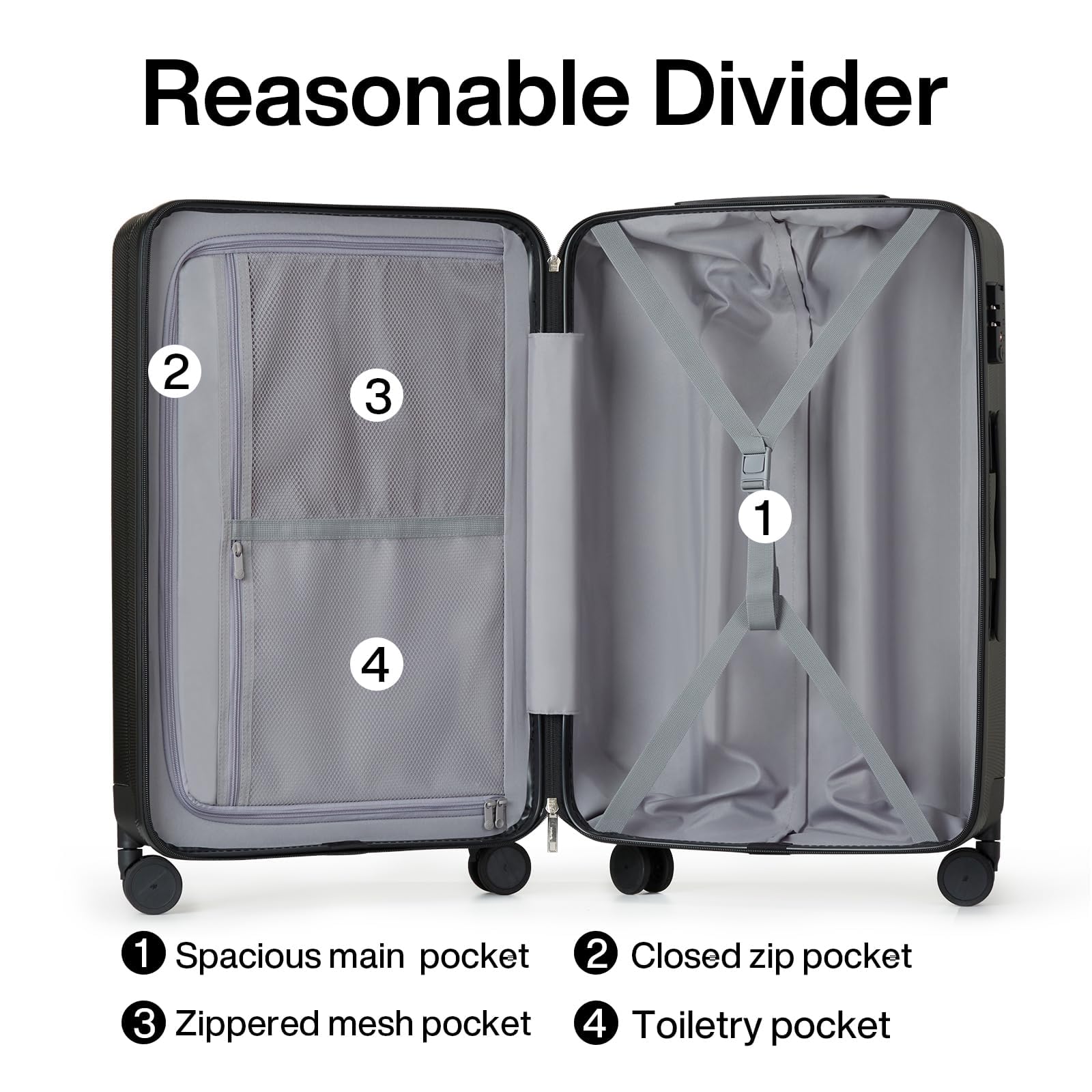 Hanke, Trolley per bagaglio a mano e da stiva con ruote e chiusura TSA, leggeri, in policarbonato rigido, da 35,56 cm, 40,64 cm, 50,8 cm, 61 cm e 73,66 cm, Nero corvino, 2-Piece Set（20/29）