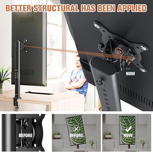 Miniatura 2 de HEMUDU Soporte de brazo para monitor de escritorio de 27 a 42 pulgadas para pantalla de computadora curvada plana con giratorio, altura ajustable,