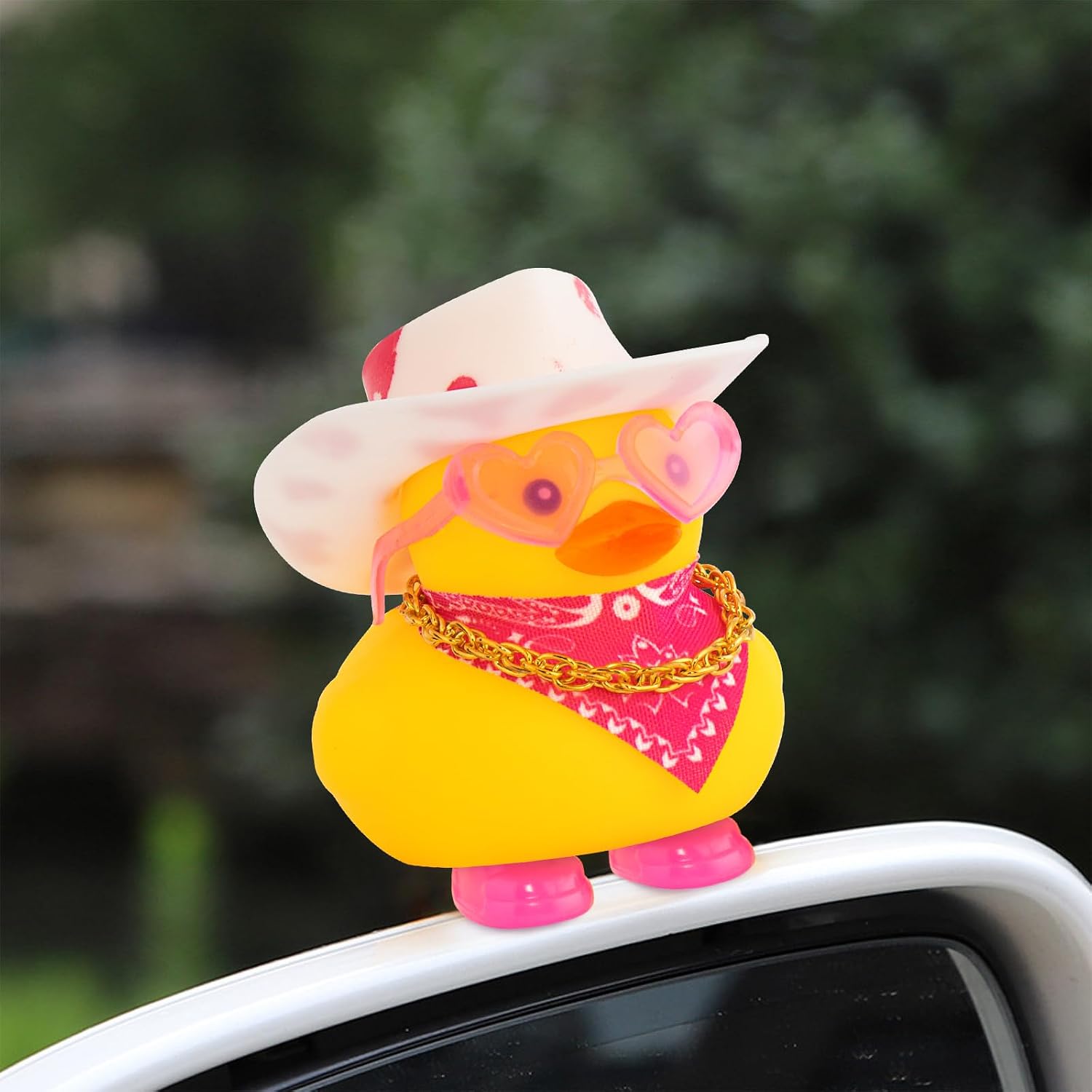 wonuu Cute Ducky in Shoes, Car Dashboard Decorations Pink Cowboy Hat Rubber Ducks, Duck for Car Ornament Accessories with Hat, Glasses, Scarf, Shoes, Necklace, White