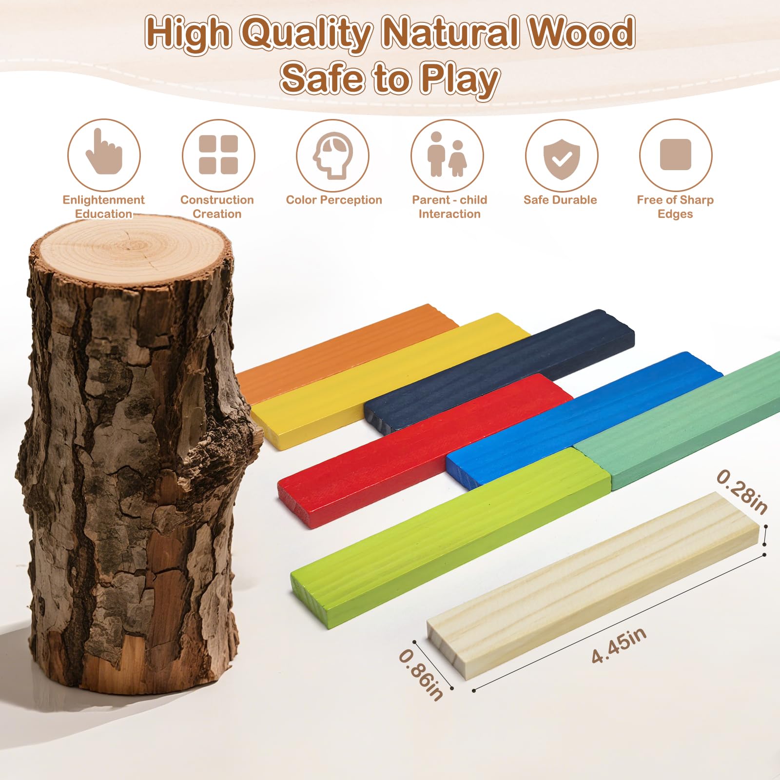 Hayder Classic Wooden Building Blocks Set, 100PCS Solid Wood Blocks in 9 Colors Stacking Educational Toy Set for Kids