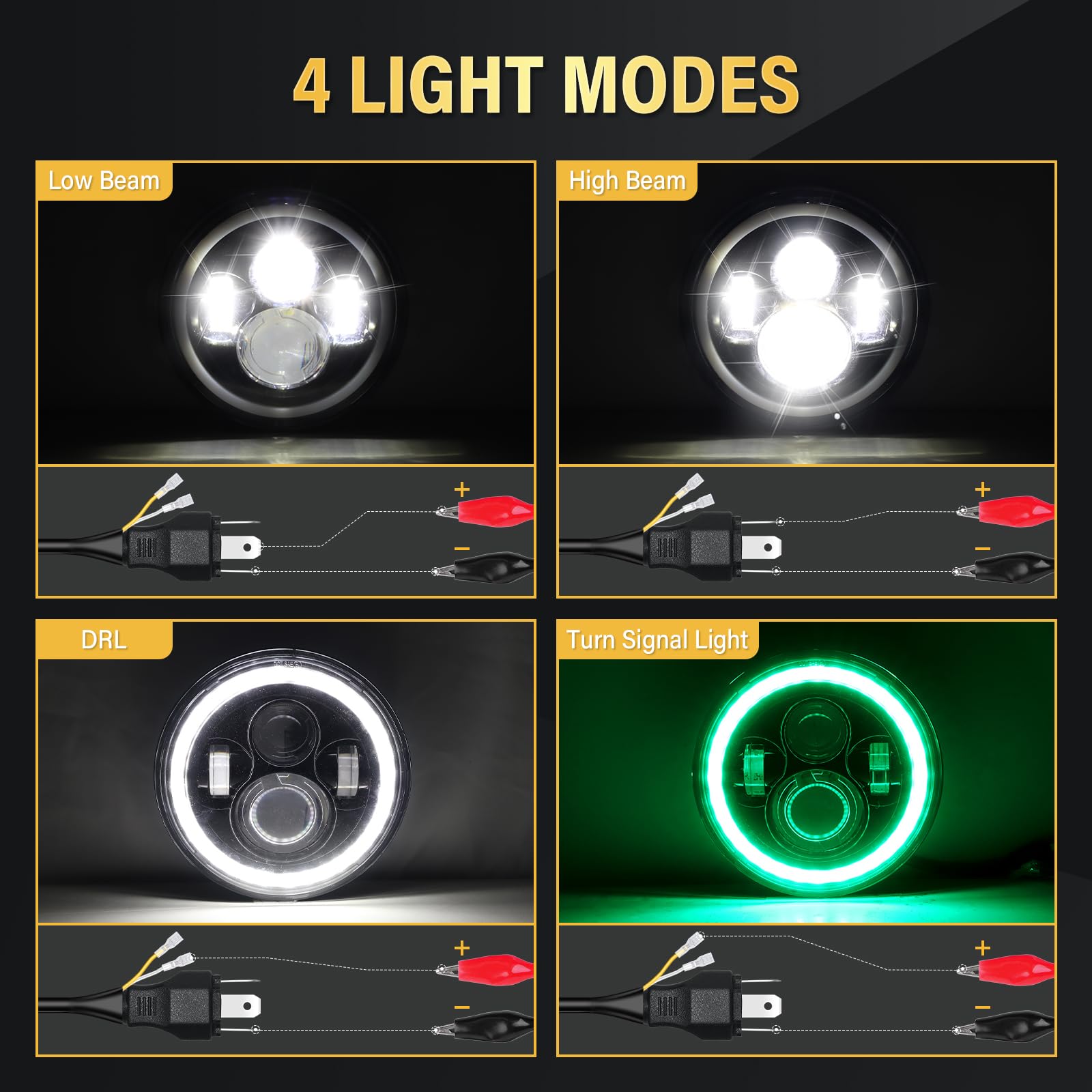 RIGIDON 2 szt. 7 cali, okrągły reflektor LED, 50 W, 5000 lm, biały, zielony, 4 tryby oświetlenia LED Off Road DRL HI LO Beam dla Wrangler JK TJ LJ CJ JP Hummber