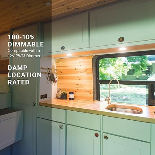 Miniatura 5 de PARMIDA - Paquete de 12 luces LED de techo de cúpula RV 5CCT, interruptor de encendidoapagado, regulable, luz interior de disco de montaje en