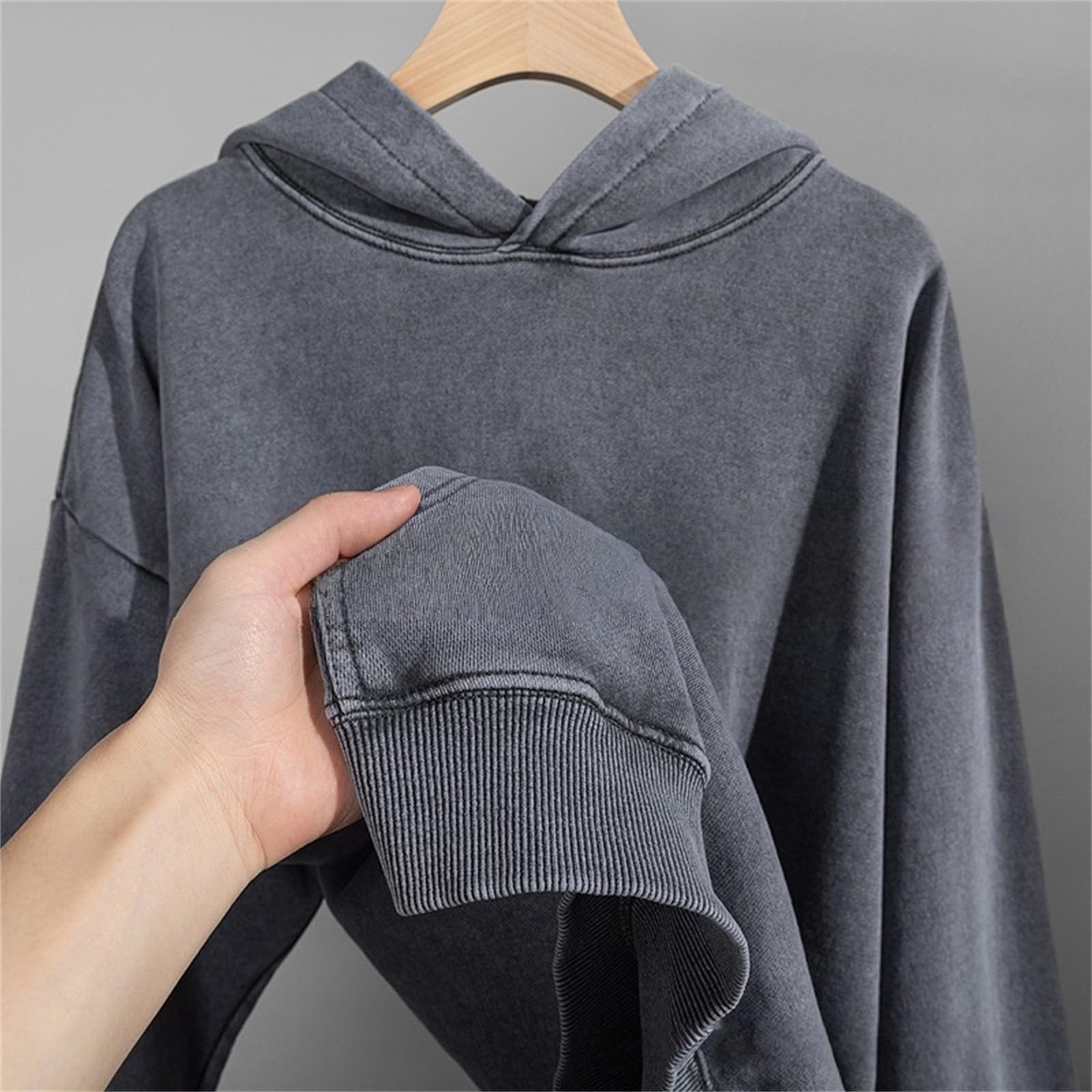 Felpa con cappuccio oversize da uomo, con lavaggio acido, casual, vintage, in pile pesante, stile hip hop, streetwear, unisex