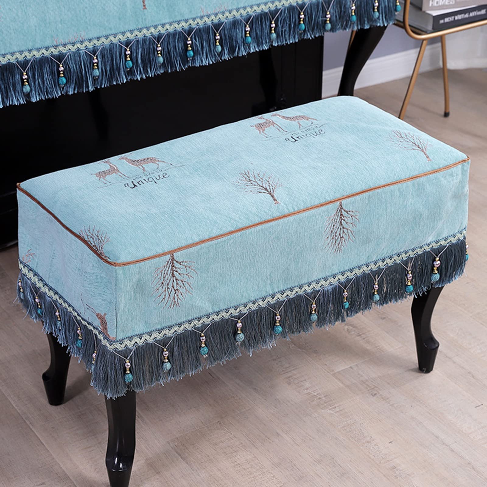 Copertura in Tessuto Poncho per Pianoforte, Mezza Copertura per Pianoforte Europeo, Copertura per Tastiera Elettronica per Pianoforte con Copri Sgabello,Blue-with Double Stool Cover