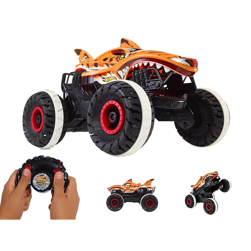 Immagine del prodotto Hot Wheels Monster Trucks - Tiger Shark l'Inarrestabile Veicolo Radiocomandato, fuoristrada 4x4 radiocomandato, Giocattolo per Bambini 4+ Anni, HGV87