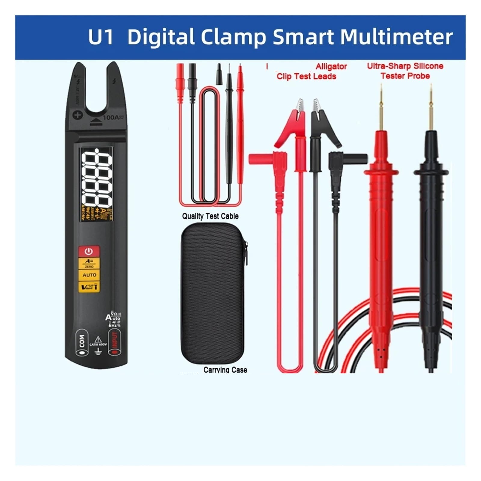 Pinza amperimétrica digital, Pinza Digital U1 Me DC AC Profesional 100A Amme Alica T-RMS Corriente Abierta Mandíbula Eléctrica Auto Multime(U1 Tool Kits)