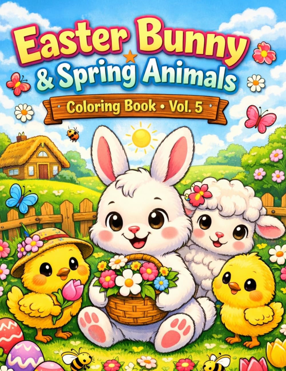 Easter Bunny & Spring Animals Coloring Book – Vol. 5: Fun and Relaxing Easter Coloring Pages for Kids – Cute Bunnies, Baby Chicks, and Spring Scenes (Ester bunni Coloring book)