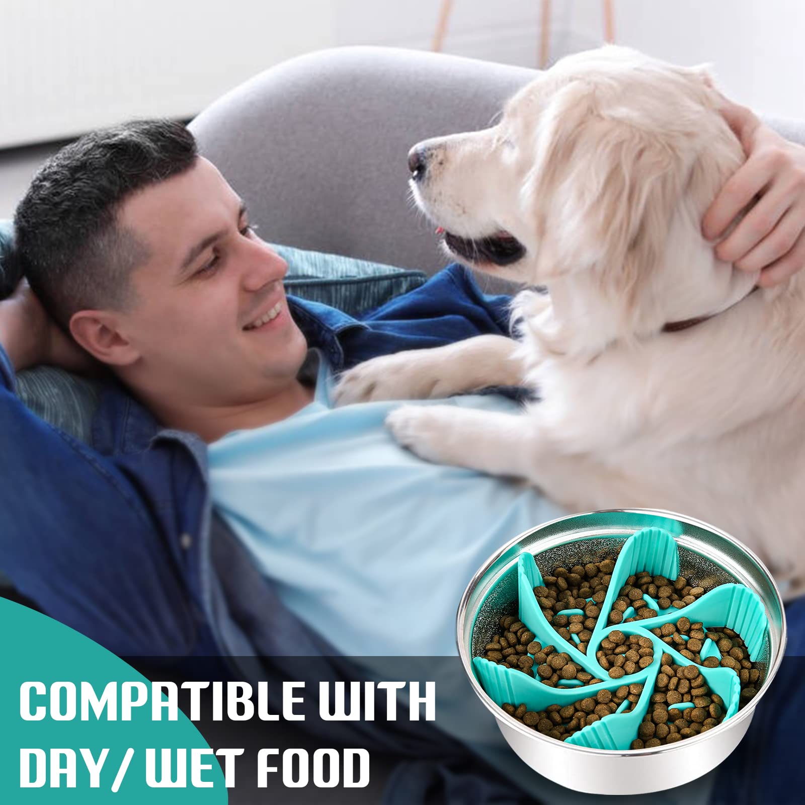 Paquete de 2 cuencos de alimentador lento para perros, comedero lento para perros con 18 ventosas, inserto de alimentador lento cortable para la mayoría de cuencos para perros o platos para perros