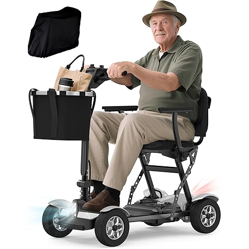 Mobility Scooter for Adults, Foldable 4 Wheel Motorized Mobility Scooter w/Dustproof Cover, 350LBS Capacity & Removable Lithium Battery, Seniors 25Miles Electric Powered Mobility for Outdoor