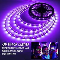 Vista 3 de Tira de luces negras de 20 pies, 360 LED, tira de luces LED, luces de cinta, accesorios de luz negra morada flexible de 12 V, cinta LED