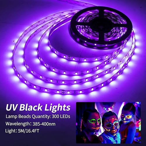 Miniatura 3 de Tira de luces negras de 20 pies, 360 LED, tira de luces LED, luces de cinta, accesorios de luz negra morada flexible de 12 V, cinta LED para