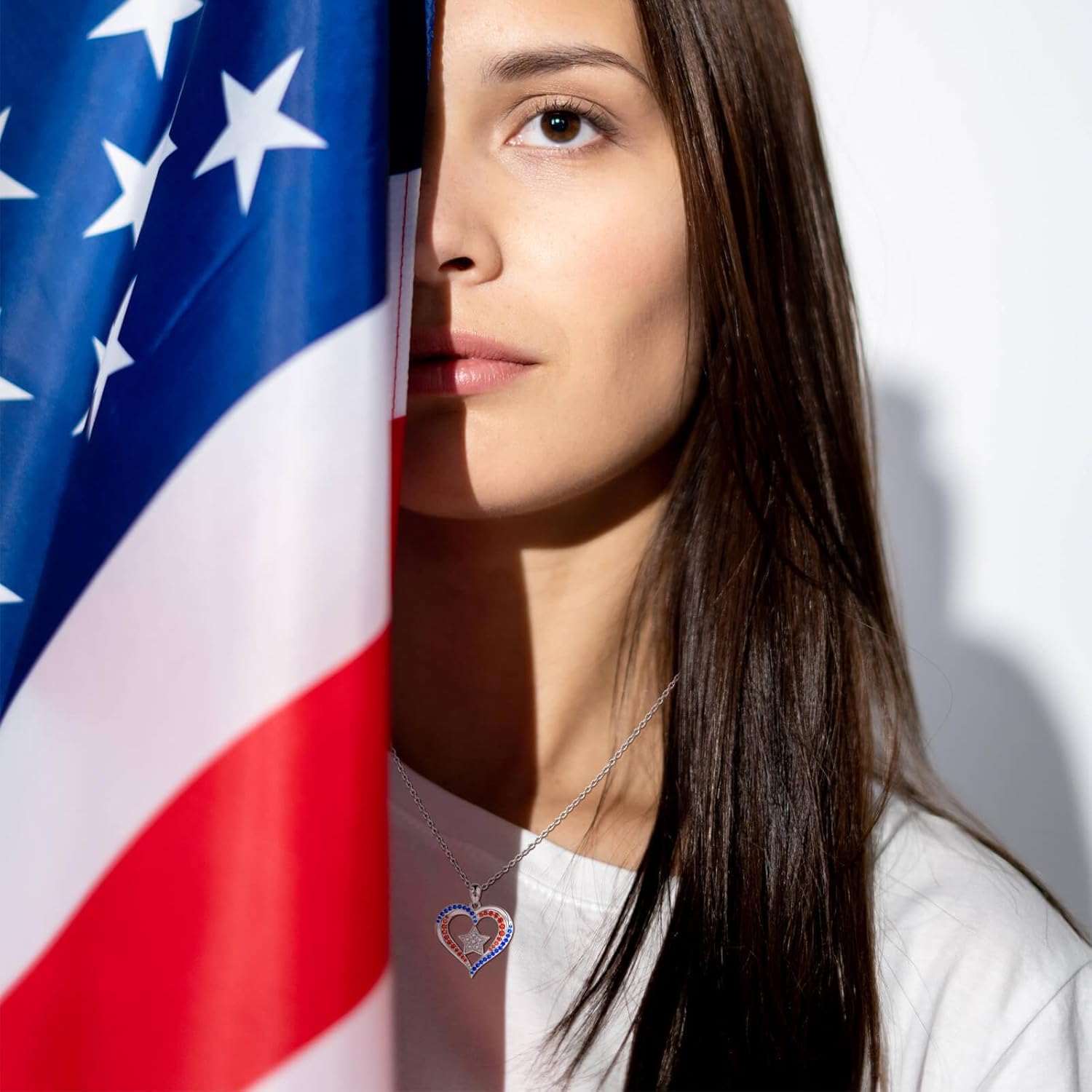 Sariel Red White and Blue Necklace 925 Sterling Silver American Flag 4th of July Independence Day Pendant Jewelry Gift for Women - Image 4