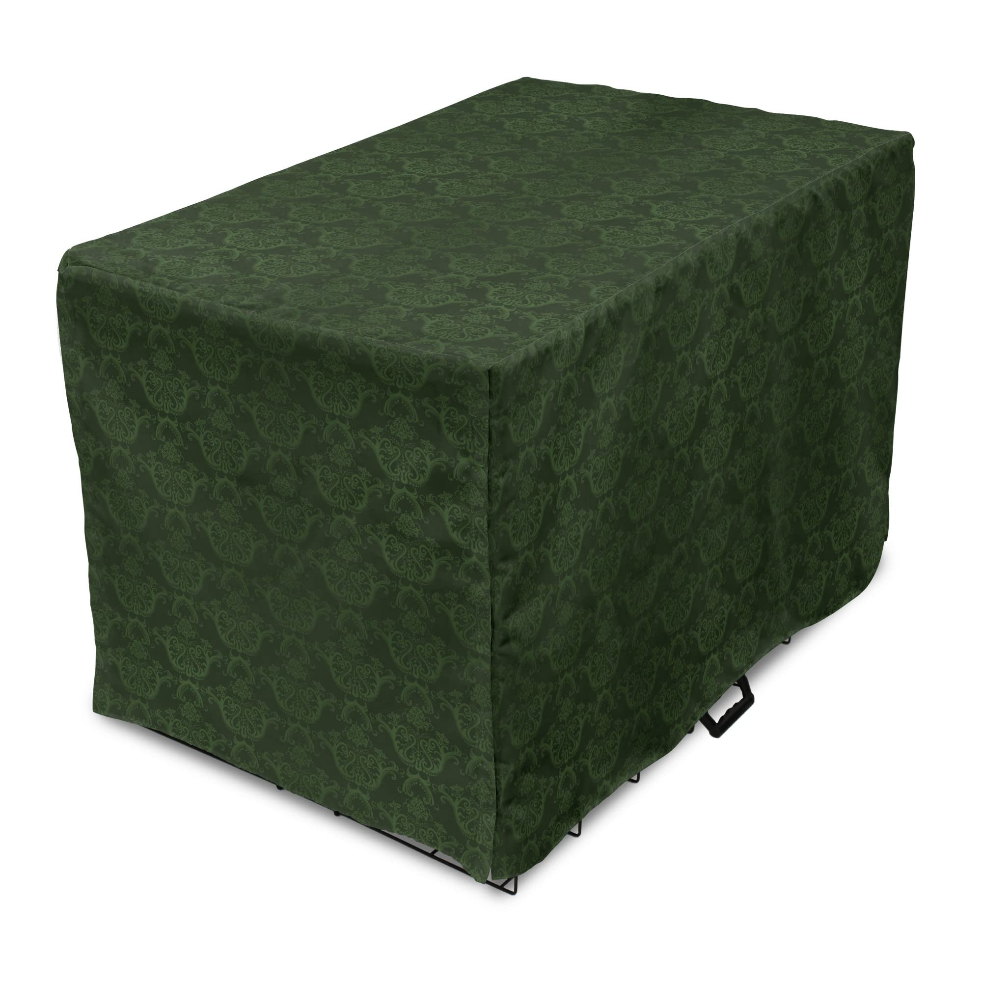 Lunarable Hunter Green Dog Crate Cover, Victorian Damask Rococo Renaissance Swirled Classic Floral Petals Pattern, Easy to Use Pet Kennel Cover for Medium Large Dogs, 48 Inch, Hunter Green