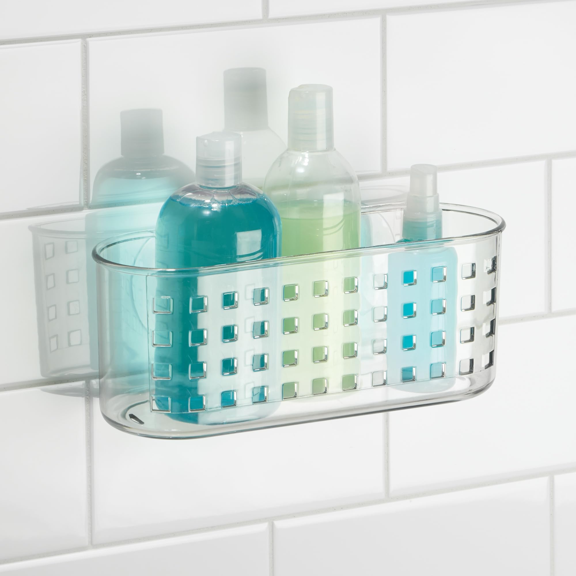 iDesign Duschablage zum Aufhängen, mit Saugnapf, Badezimmer-Aufbewahrung, transparent, hergestellt in den USA, 2 Stück