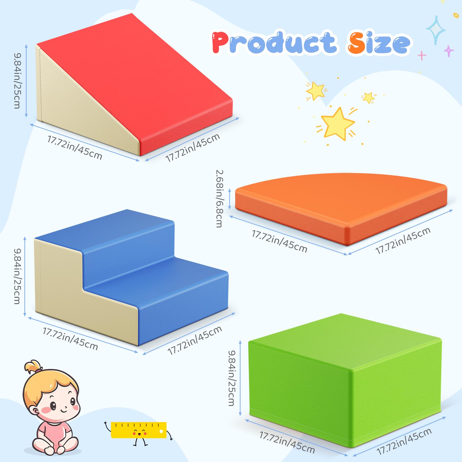 Blocs d’Escalade en Mousse colorés 4 pièces, Blocs Souples avec Fermetures Velcro, Jouet combinable pour Tout-Petits, intérieur et crèche