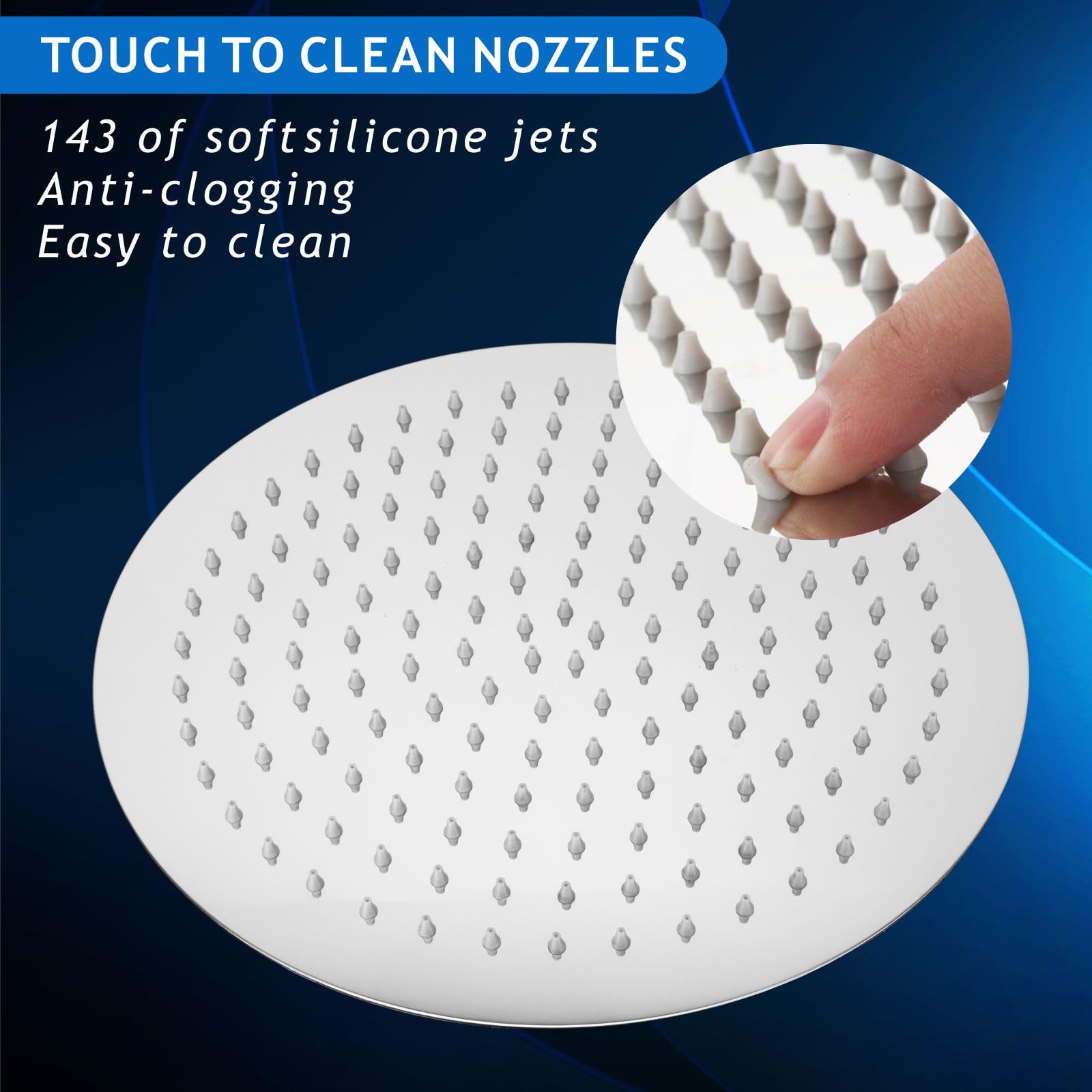 Soffione Doccia Voolan Rain con Braccio di Estensione, Soffioni a Pioggia in Acciaio Inossidabile, Soffione Doccia 30cm Rotondo ad Alto Flusso (Braccio Doccia 38cm)
