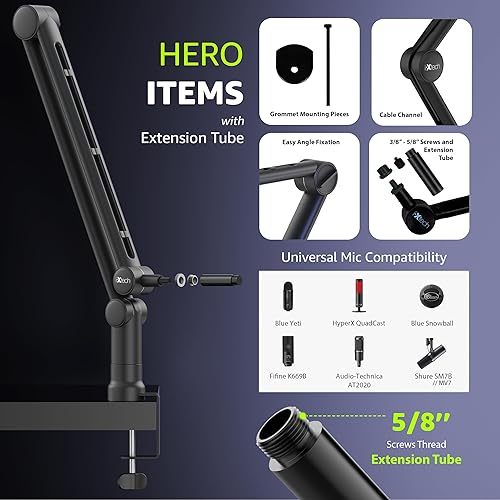 Miniatura 6 de IXTECH Soporte de micrófono con brazo de brazo con tubo de extensión brazo de micrófono mejorado para Shure SM7B MV7 Blue Yeti - Soporte de