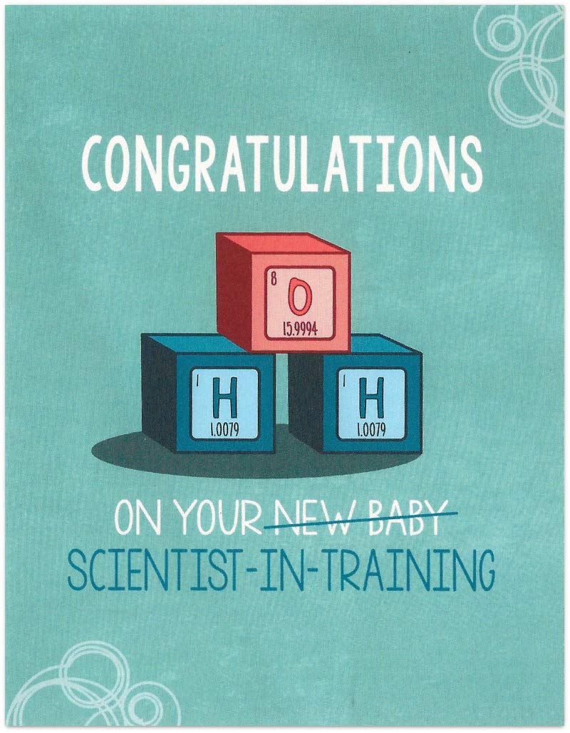 Funny Science "New Baby" Card (4.25" X 5.5") H2O Molecule Periodic Table Themed Baby Blocks Design by Nerdy Words