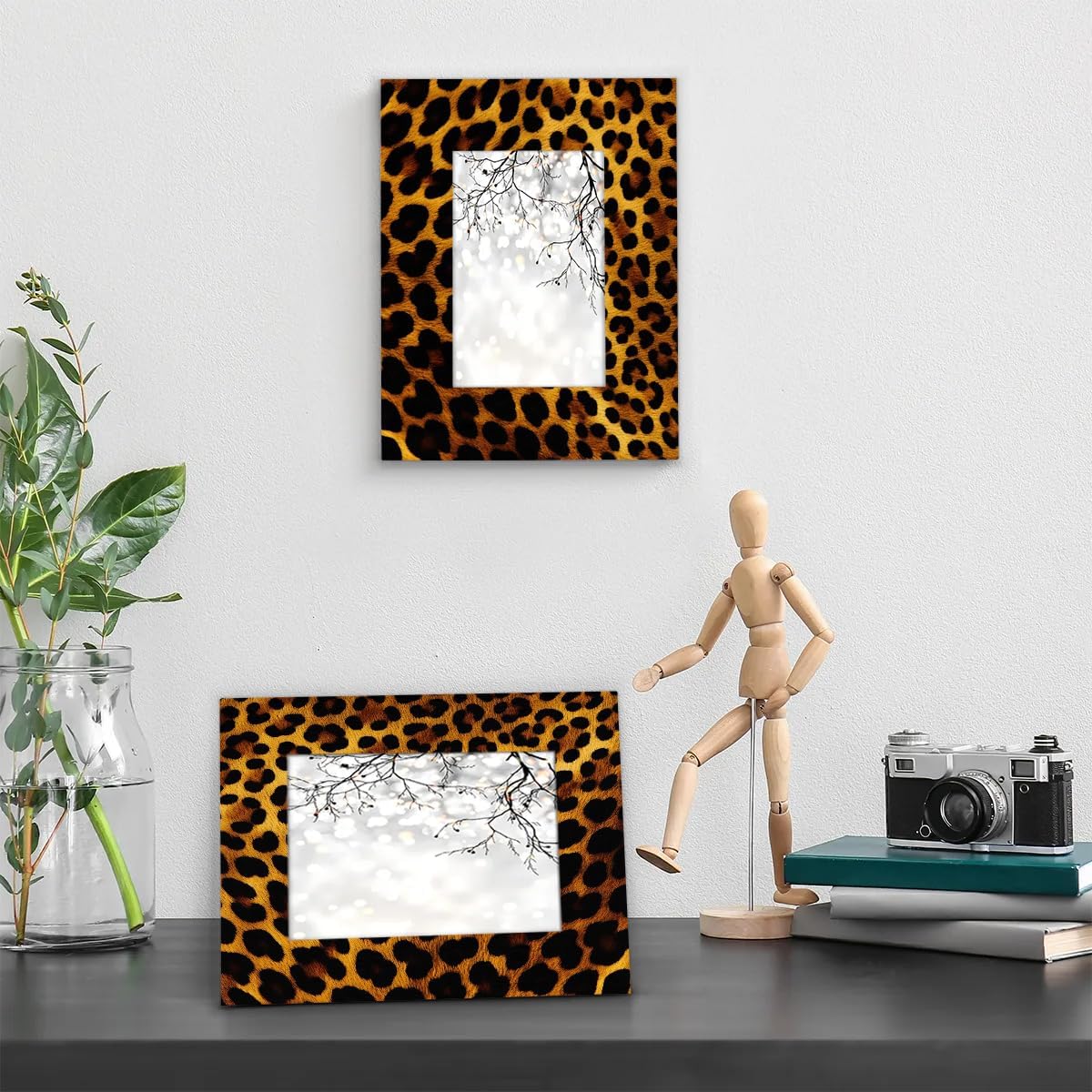 Fashion Cool Leopard Picture Frame 8x10, Leopard Print 8x10 Photo Frame Horizontal and Vertical Display 8 by 10 Wooden Picture Frame for Wall Hanging and Tabletop Display
