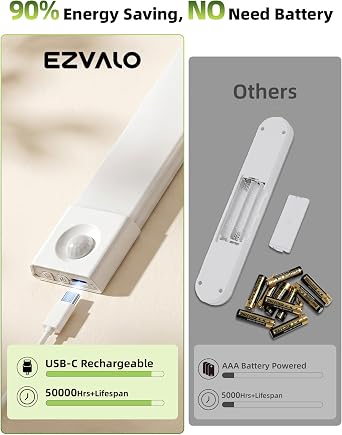 EZVALO 3 Pack 8 Motion Sensor Light Indoor Rechargeable, Stick on Under Cabinet Lighting Wireless, 30 LEDs Closet Light, Dimmable, 3 Color Temps, Counter Lights for Wardrobe, Pantry, Bedroom, Kitchen