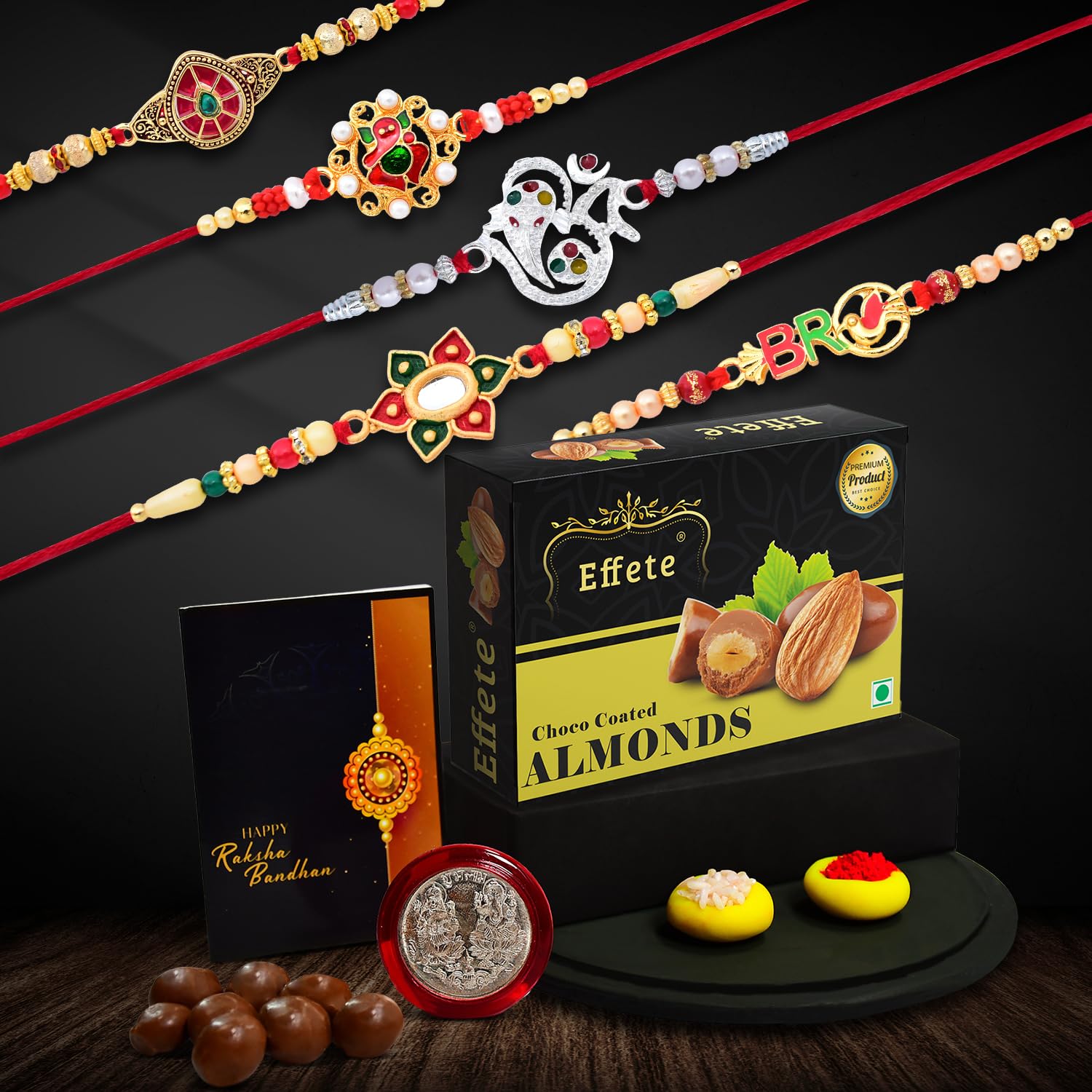 DeoDap Rakhi Brother Set Of 5 & Effete Chocolate Combo Silver Color Pooja Coin, Rakhi Greeting Card, Rakhi Chocolate, Rakhi Kids, Rakhi Set, Rakhi Combo, Rakhi Sweets (K5_Nc42_Ca32) (B09B53Z4F1) Amazon Price History, Amazon Price Tracker
